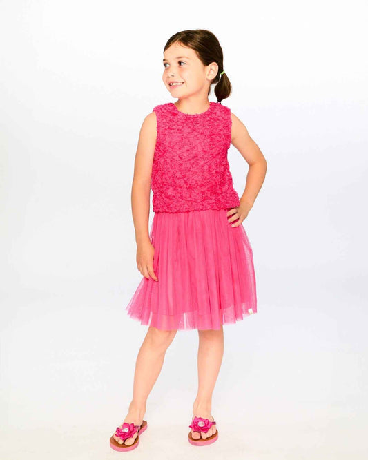 Sleeveless Textured Rosette Dress Pink
