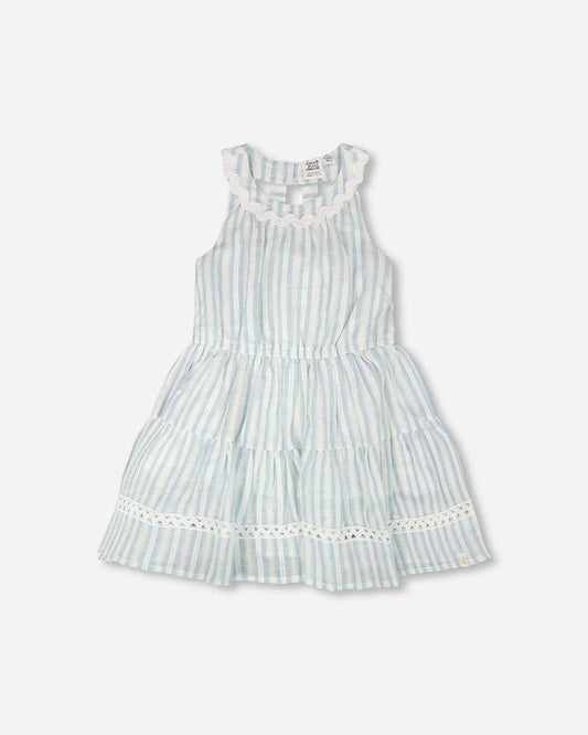 Multi-Tiered Dress White And Blue Stripes