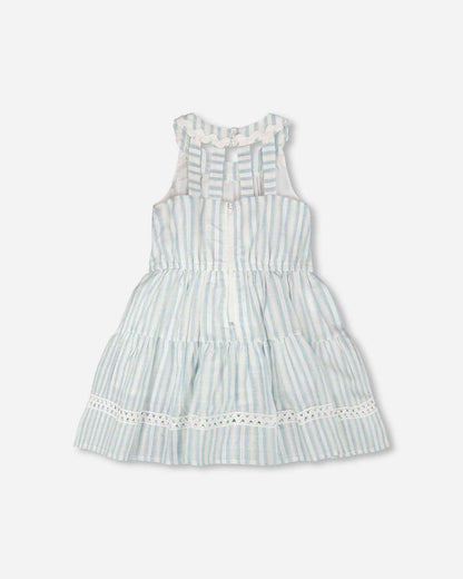 Multi-Tiered Dress White And Blue Stripes