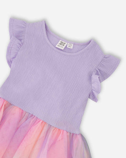 Bi-Material Mesh Dress Lilac