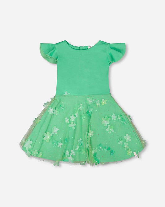 Bi-Material Dress Bright Mint Green