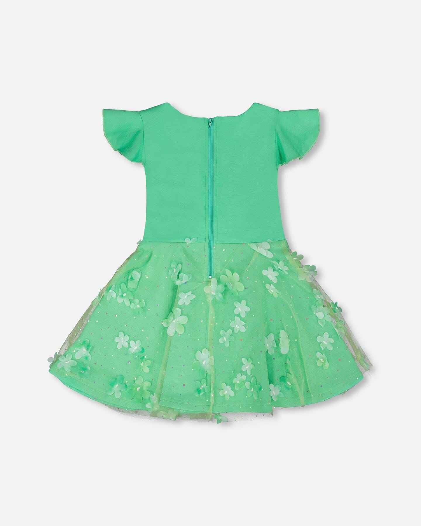Bi-Material Dress Bright Mint Green