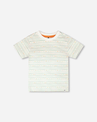 Organic Cotton T-Shirt White Printed Mint Green Lines