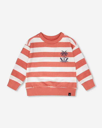 French Terry Sweatshirt Brick And White Stripes