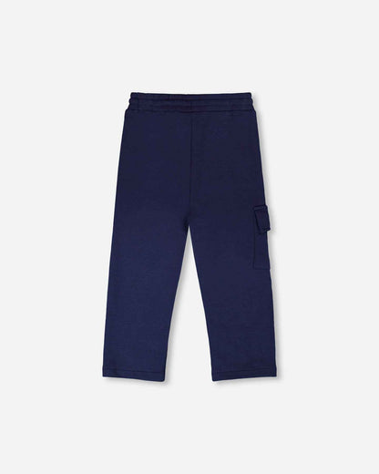 French Terry Sweatpants With Cargo Pocket Dark Blue