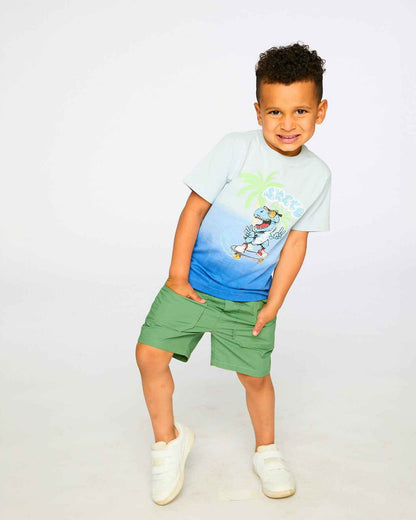Organic Cotton Jersey T-Shirt With Print Gradient Pale Blue