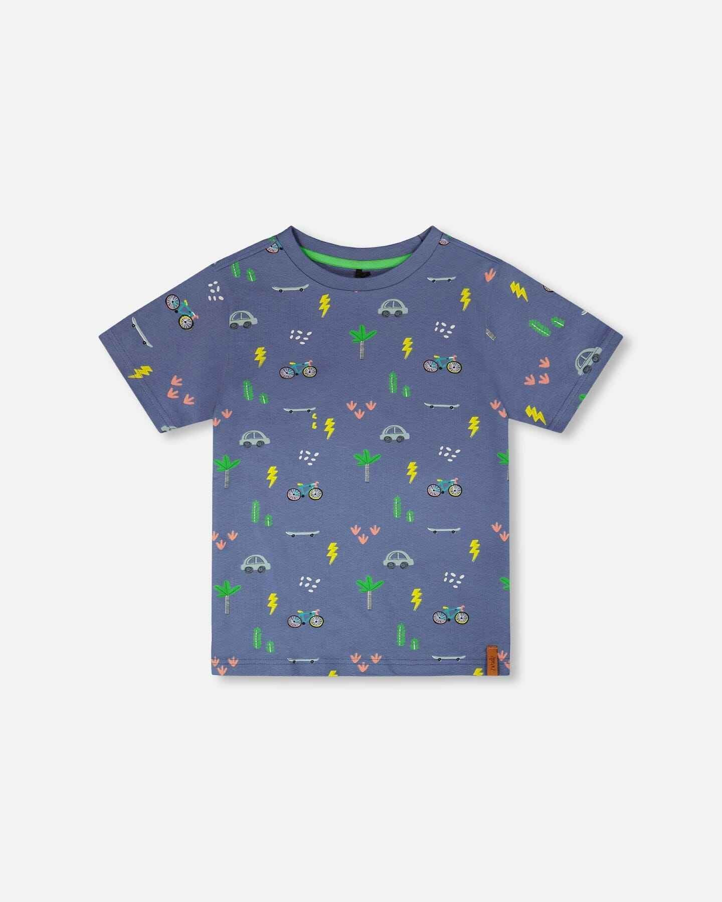 Organic Cotton Jersey T-Shirt Blue Bicycle Print