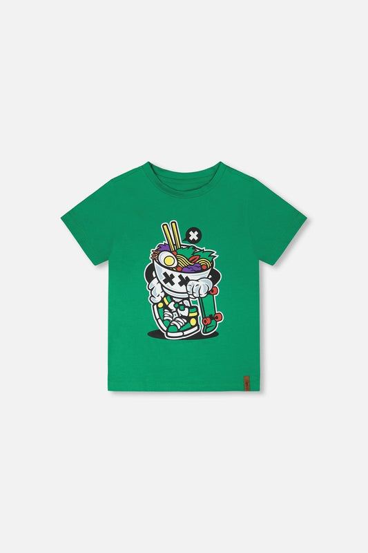 Organic Cotton Jersey T-Shirt With Print Green