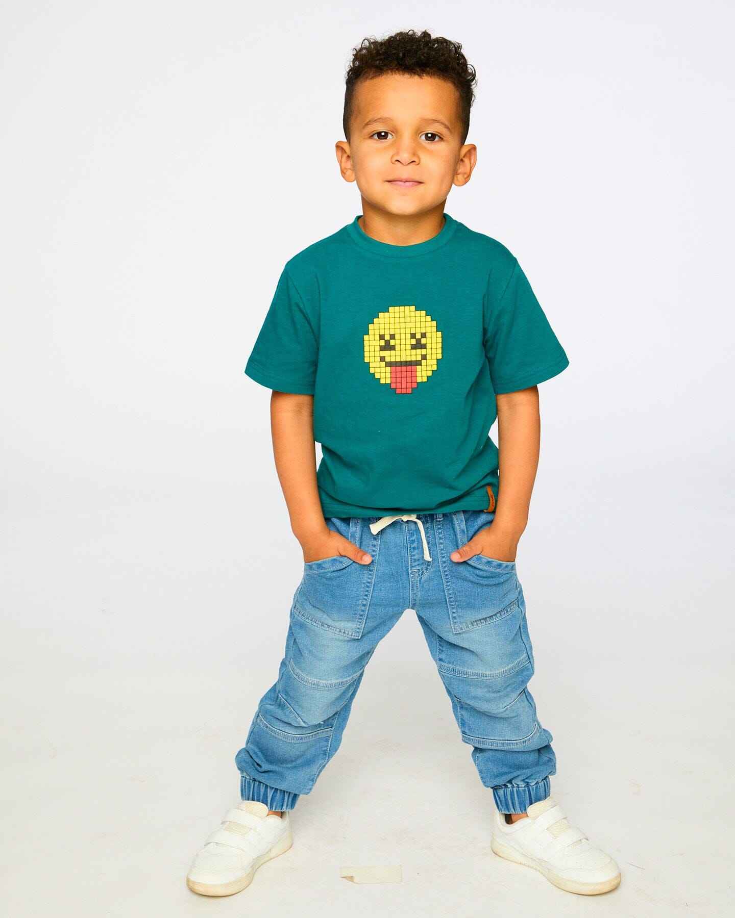 Organic Cotton Jersey T-Shirt With Print Dark Turquoise