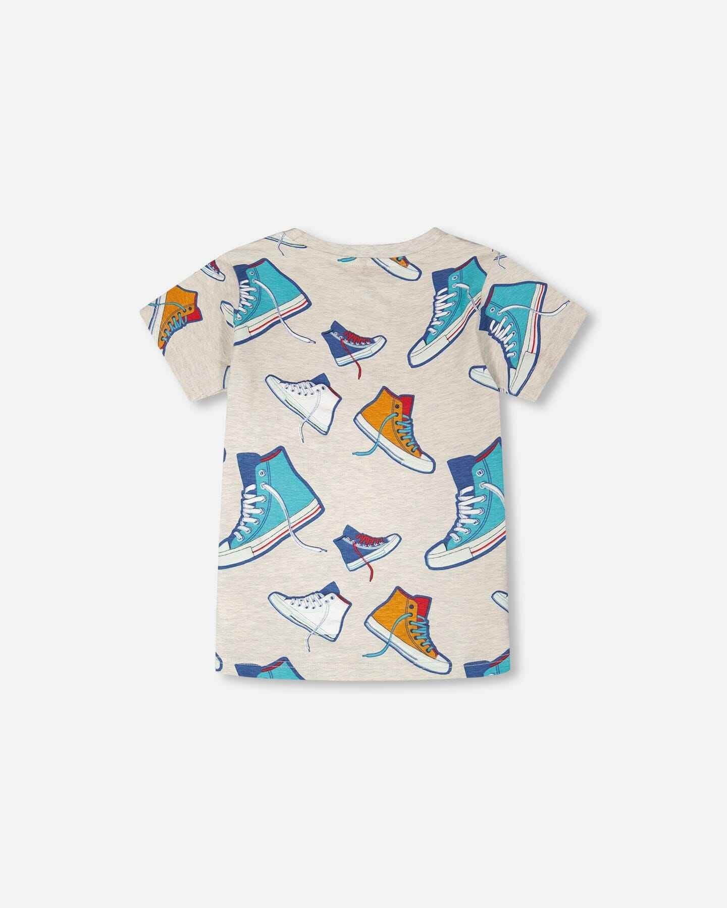 Organic Cotton Jersey T-Shirt Grey Mix Printed Shoes