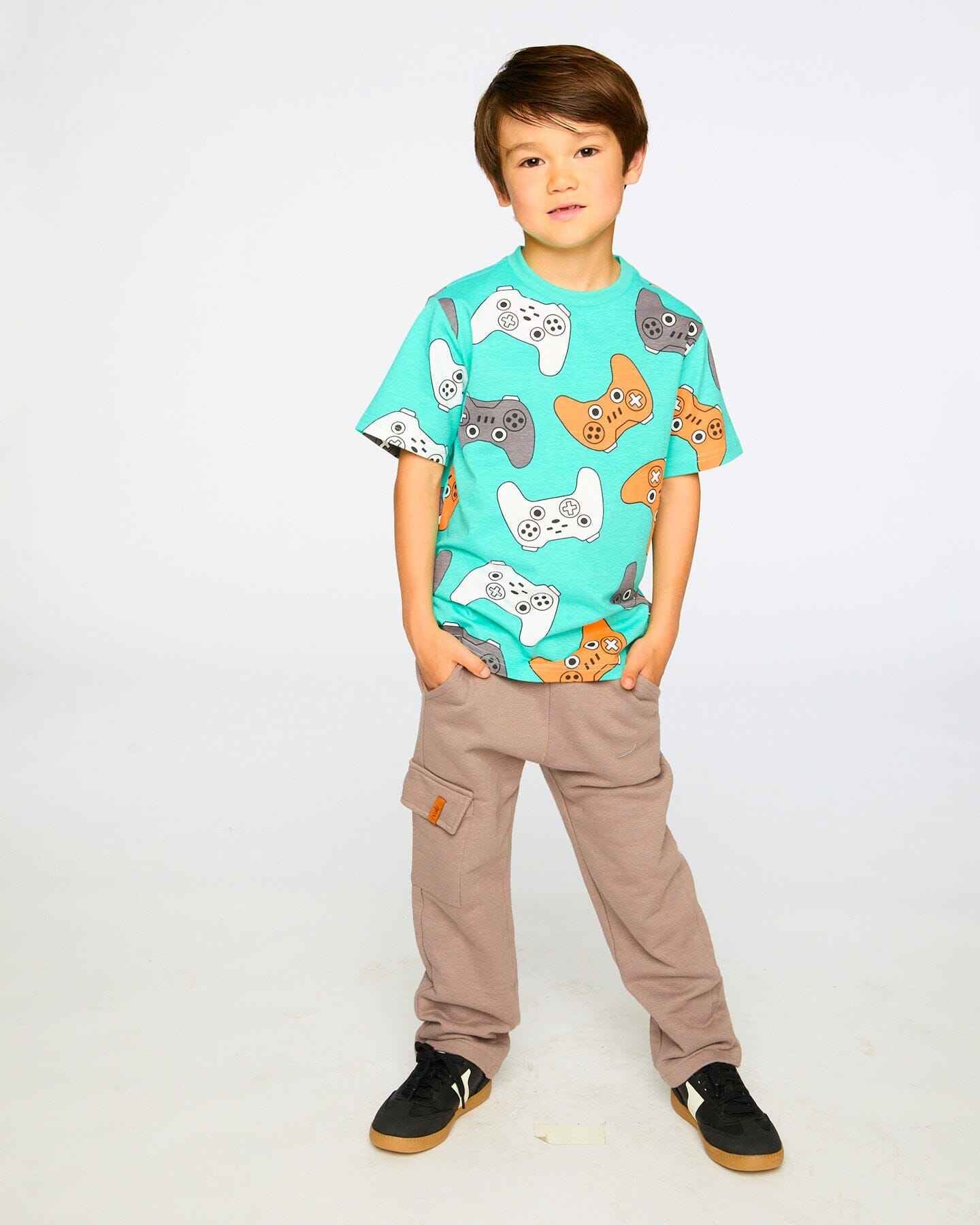Organic Cotton Jersey T-Shirt Blue Printed Gamepads