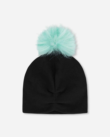 Stretch Jersey Hat Black With Pompom