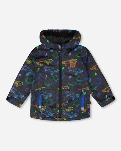 Mid-Season Jacket Black Printed Skateboards