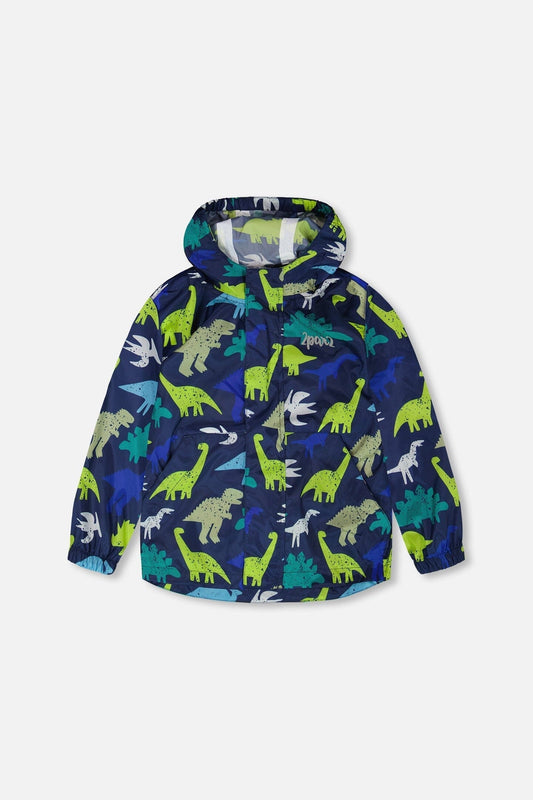 Packable Windbreaker In Polyester Blue Dinosaur Print
