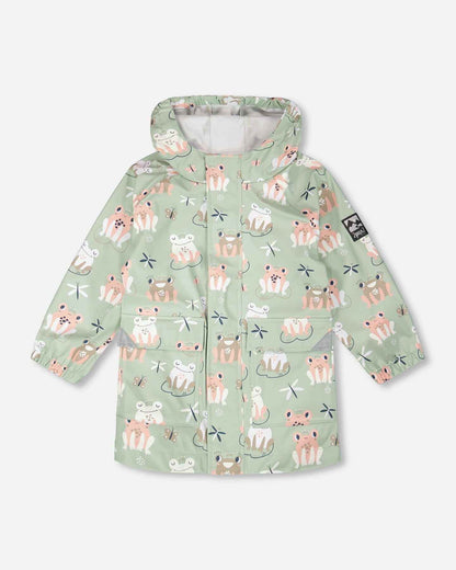 Green raincoat with color-changing frogs