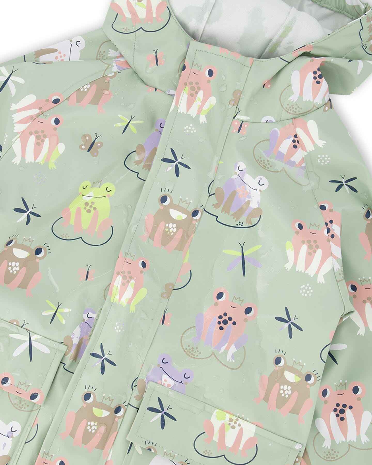Green raincoat with color-changing frogs