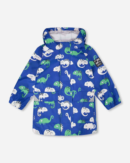 Blue raincoat with color-changing chameleon