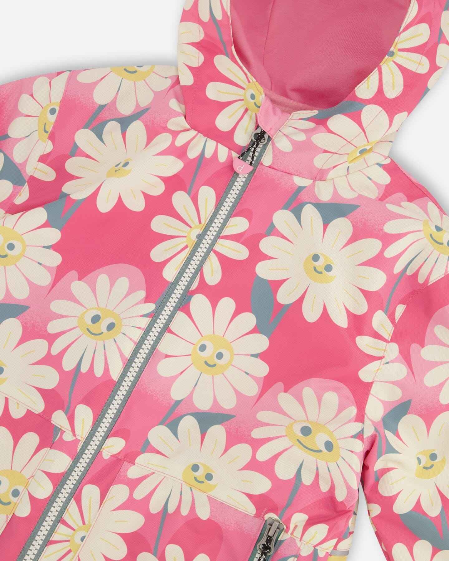 3-In-1 Two-Piece Mid-Season Outerwear Set Pink Smiling Flower Print