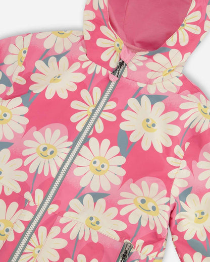 3-In-1 Two-Piece Mid-Season Outerwear Set Pink Smiling Flower Print