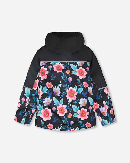 3-In-1 Two-Piece Mid-Season Outerwear Set Black Printed Flowers - Black Inner Jacket