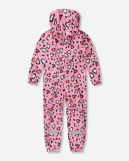 Pink rain jumpsuit with color-changing hearts print
