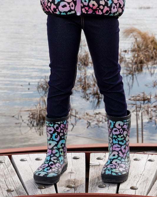 Rain Boots In Natural Rubber Black Animal Print