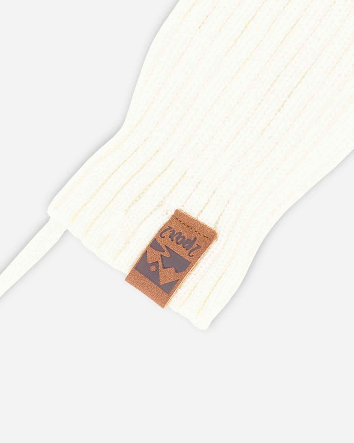 Baby Knit Mittens With Cord Off White