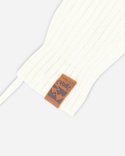 Baby Knit Mittens With Cord Off White