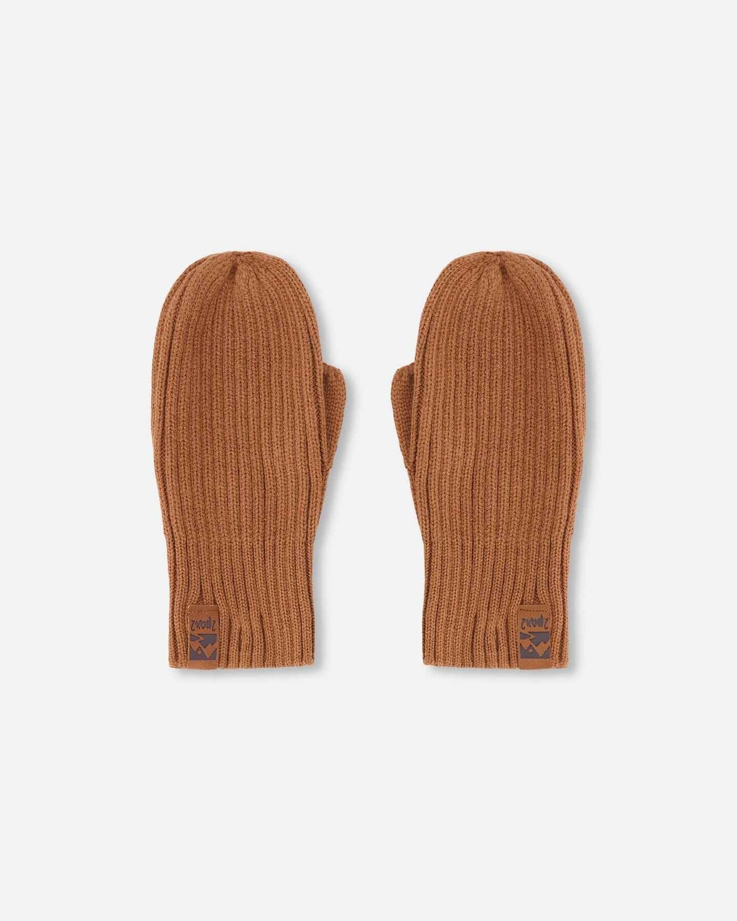 Ribbed Knit Mittens Brown