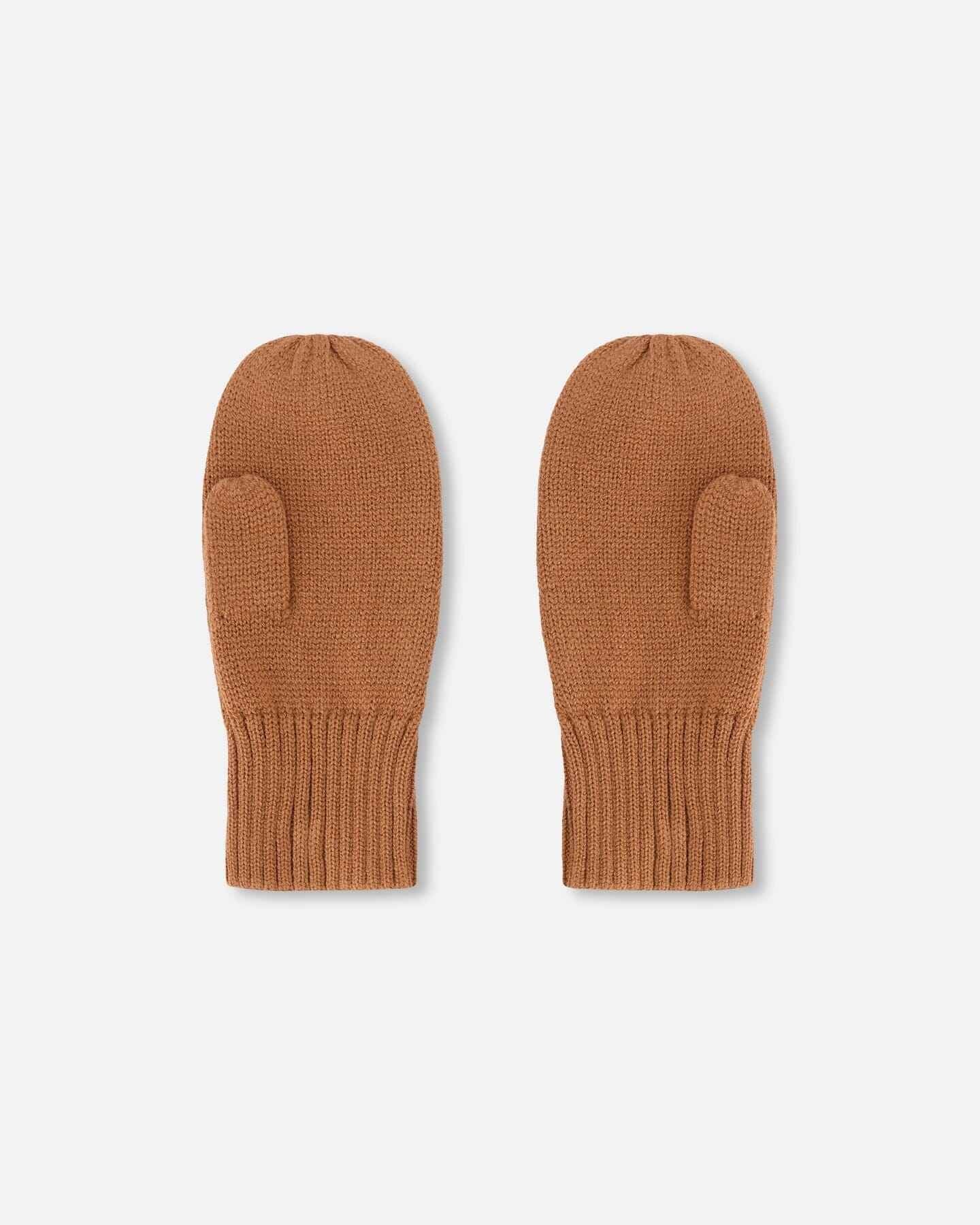 Ribbed Knit Mittens Brown