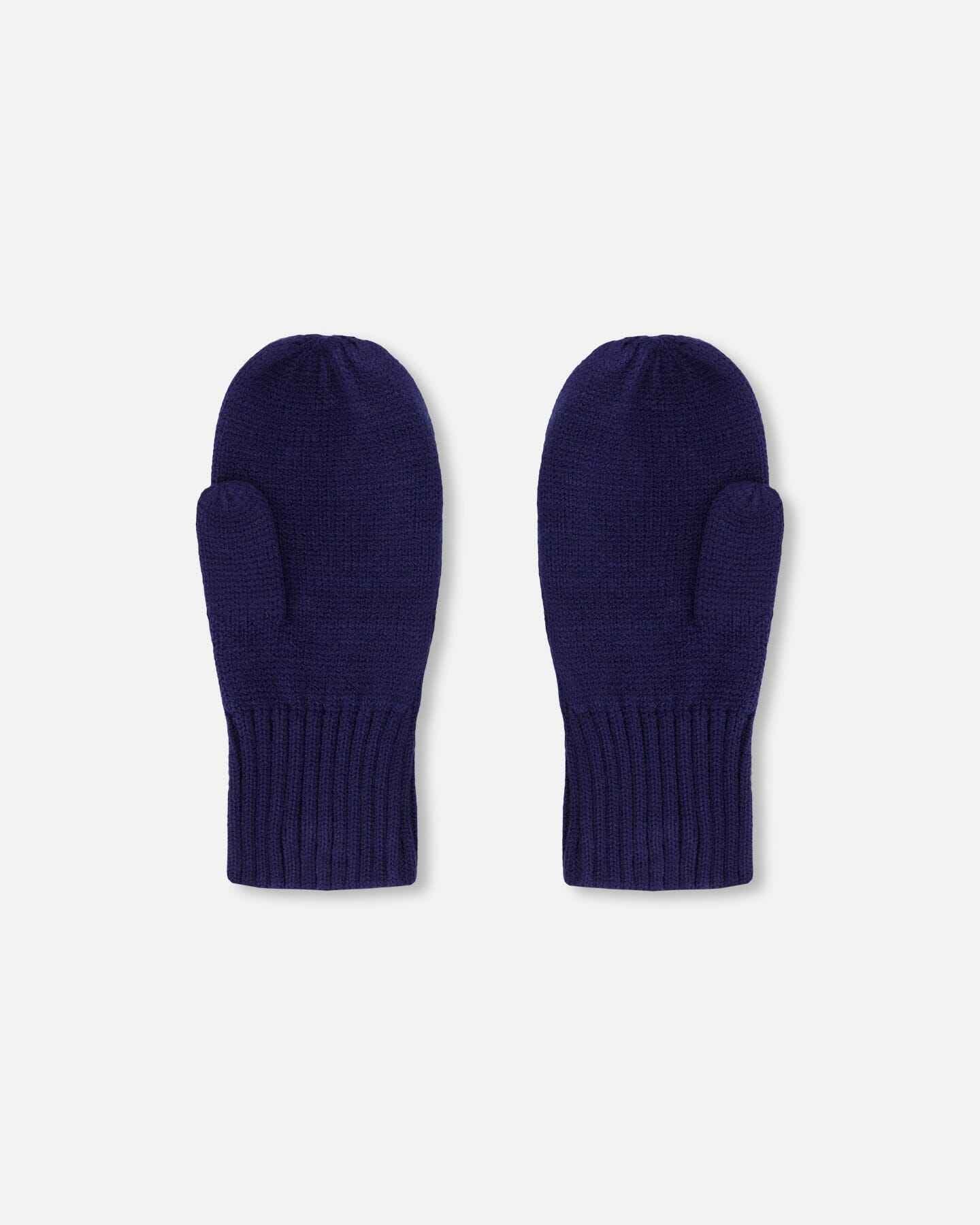 Ribbed Knit Mittens Navy Blue