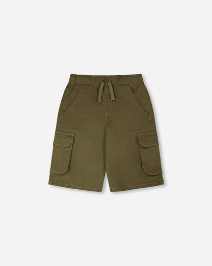 Stretch Twill Bermuda With Cargo Pockets Dark Khaki Green