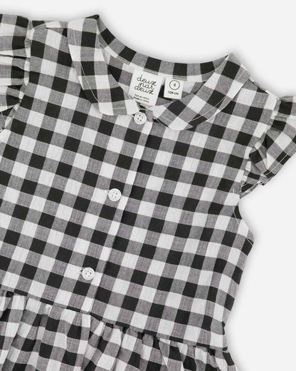 Sleeveless Button Down Dress Black Gingham