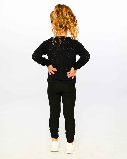 Pointelle Knit Cardigan Black