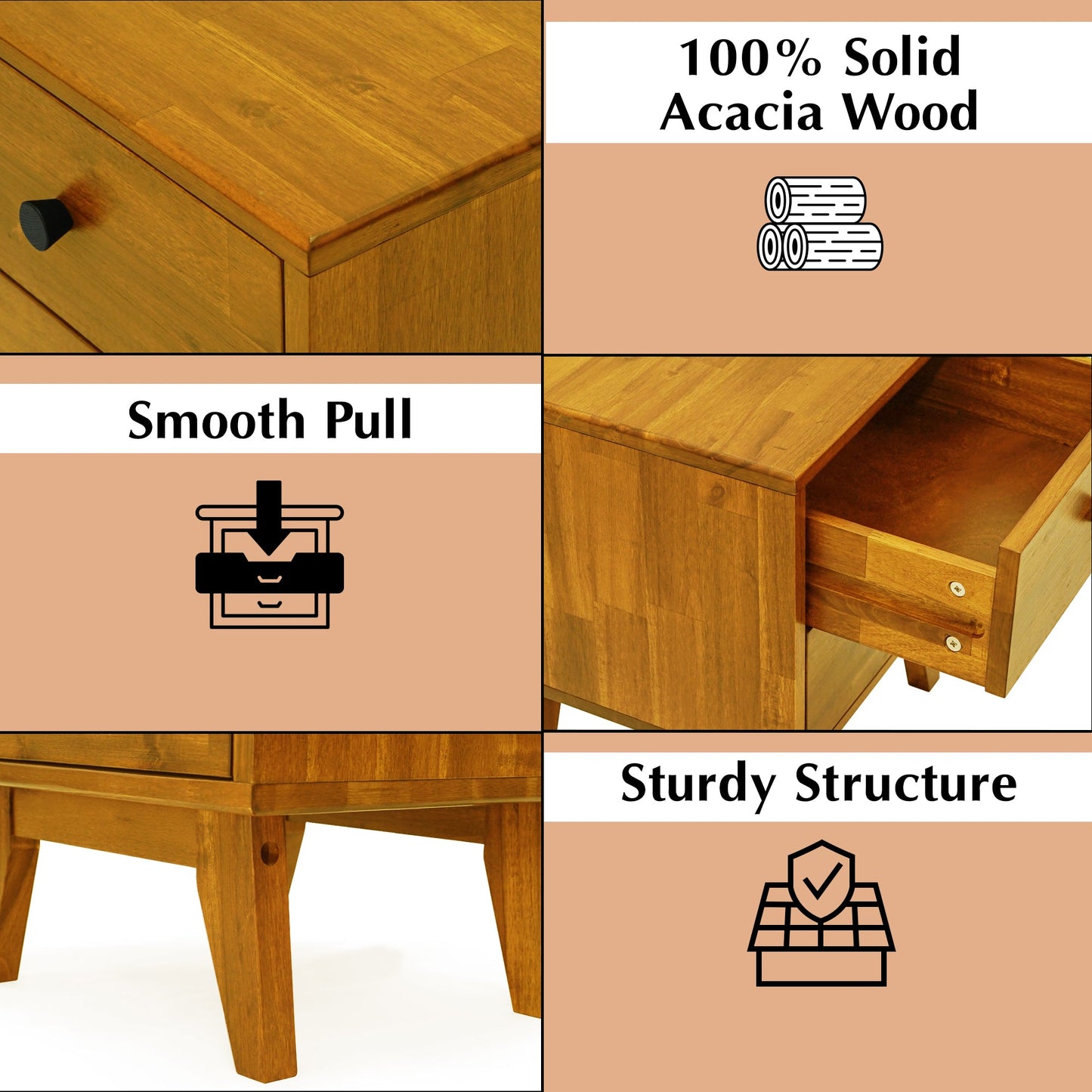 Silvia 2-Drawer Solid Wood Nightstand