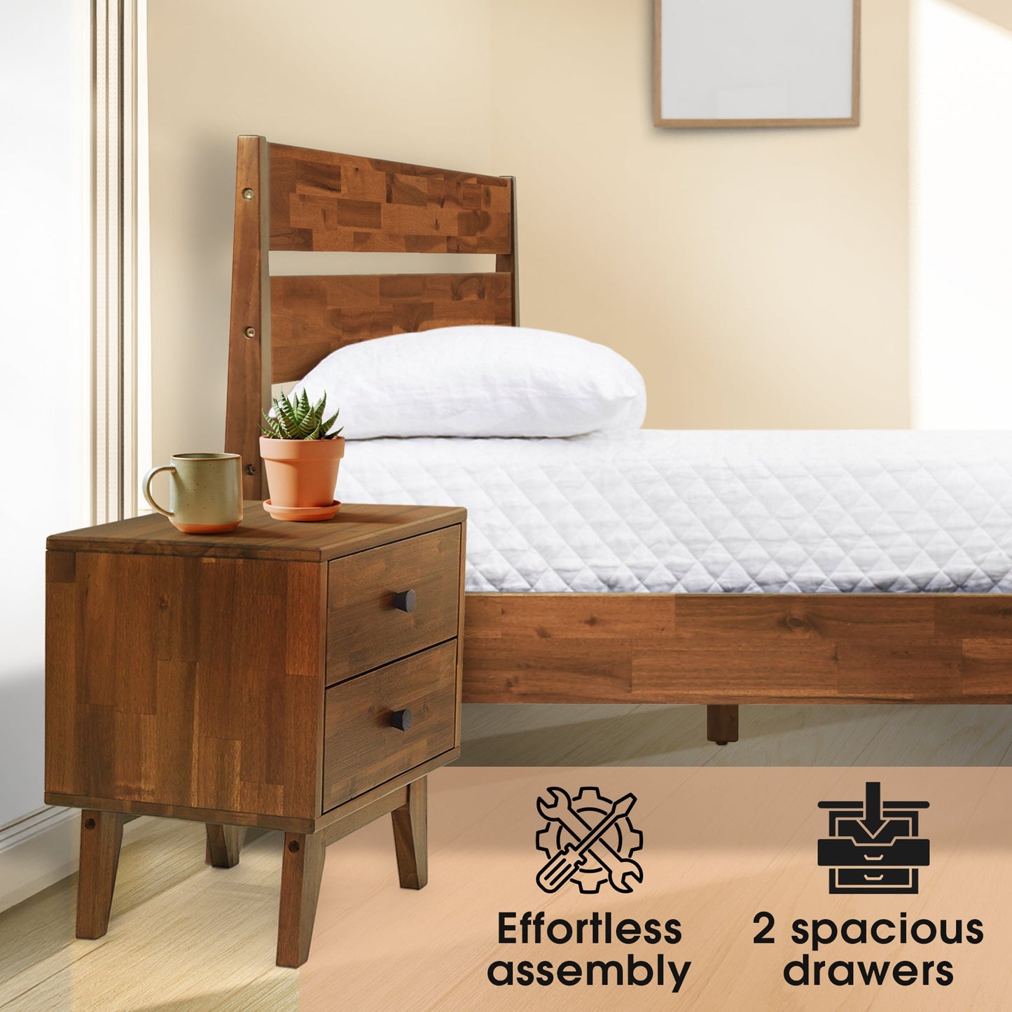Silvia 2-Drawer Solid Wood Nightstand
