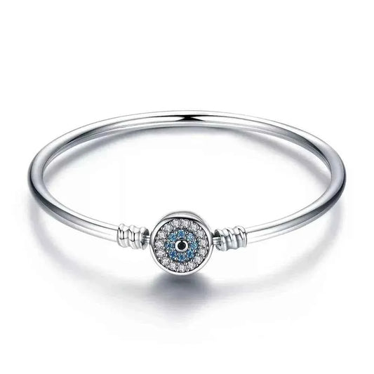 Sterling Silver Snake Chain Bangle Bracelet with CZ Pavé