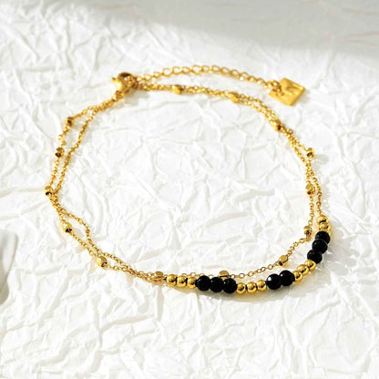 HILDA Gold Necklace: Two-in-One Square Beads & Round Beads in Black & Gold