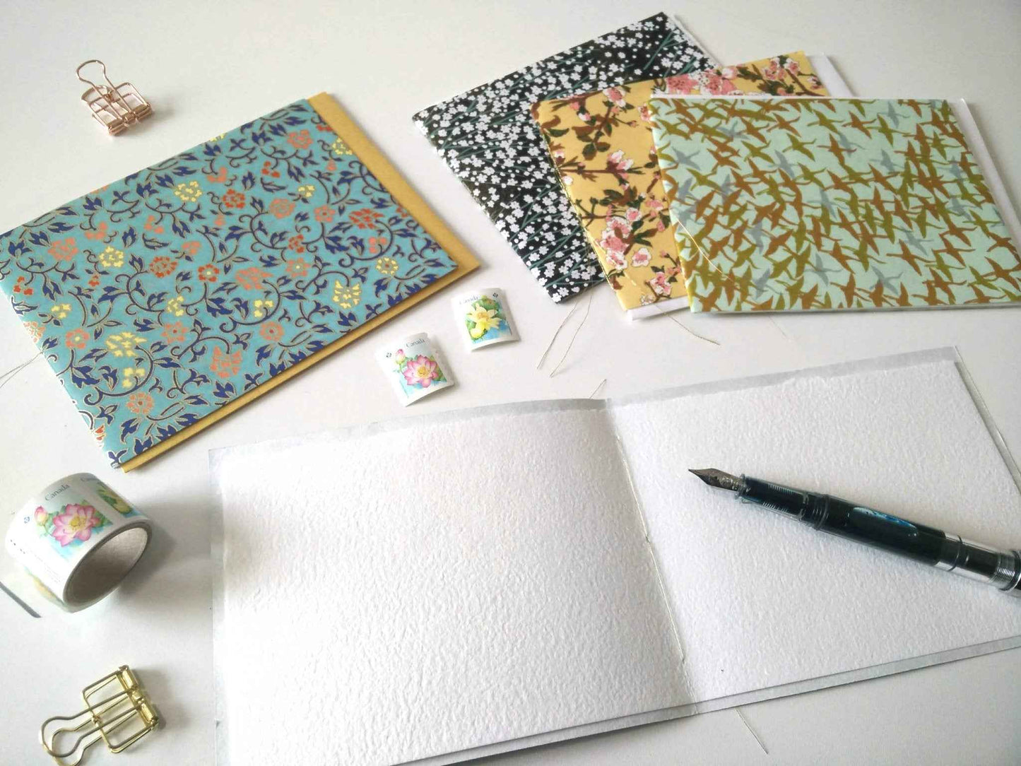 Handsewn Chiyogami Cotton Rag Blank Card | Vintage Floral