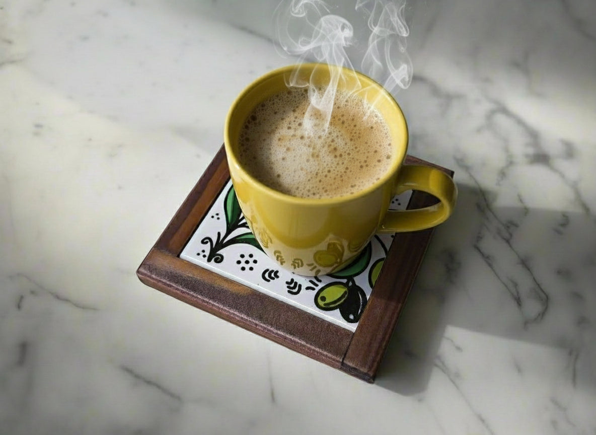 コーヒー・紅茶用パレスチナ製手作り耐熱セラミックコースター