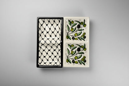 Handcrafted Ceramic Dual Appetizer Plate | Kuffiyeh & Olive Harmony Designs