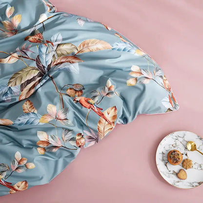 Eden 600 TC Floral Cotton Duvet Set - Grey/Blush