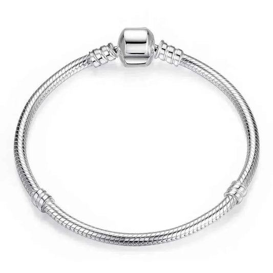 Sterling Silver Snake Chain Charm Bangle – 3mm Barrel Clasp