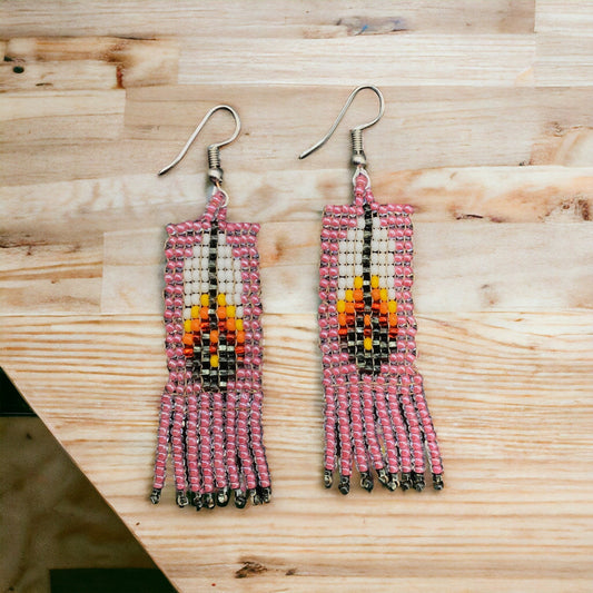 Oldtribes™ light Pink  Beaded Feather Earrings