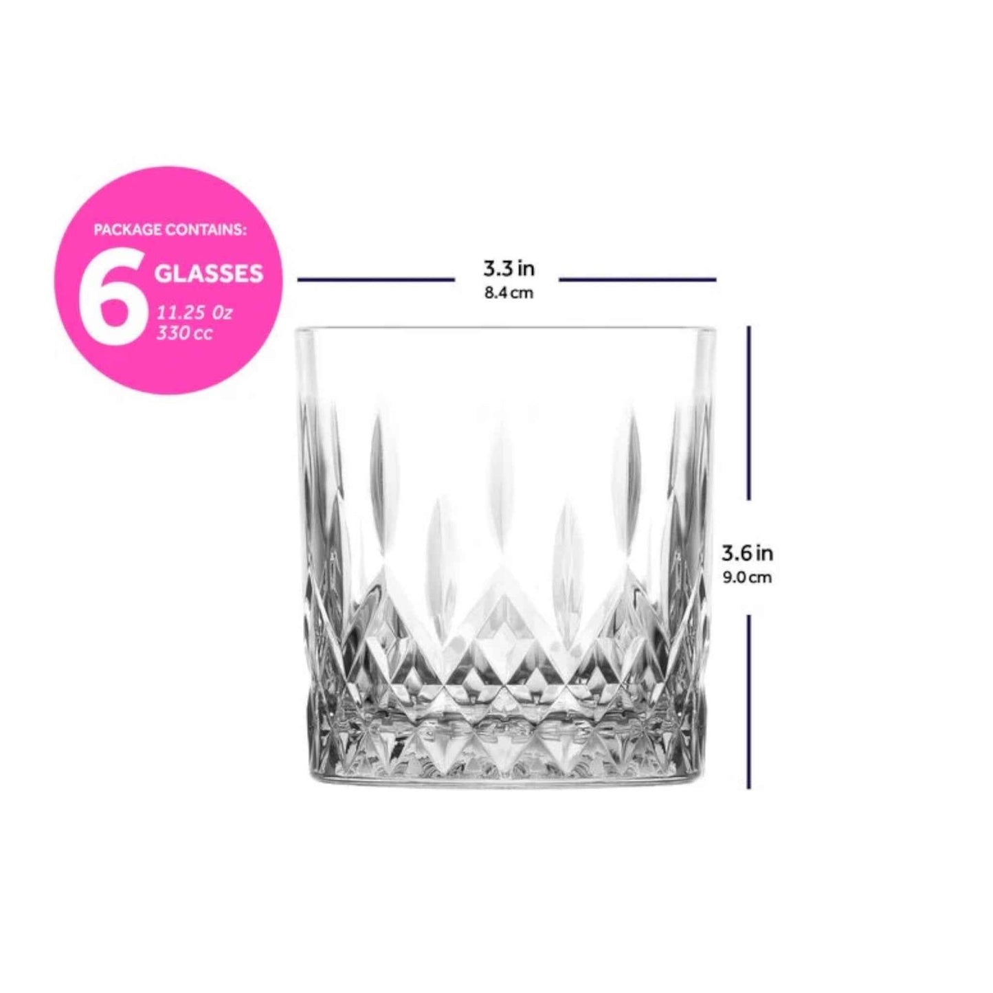 Old Fashioned Whisky Glasses 11.25 oz - LAV ODIN - Set of 6