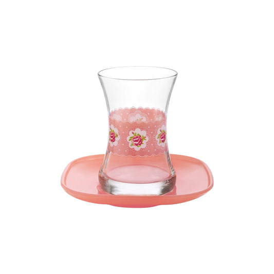 Turkish Tea Glass Set with Saucers 5.75 oz – LAV MONA PASTEL - Set of 6+6