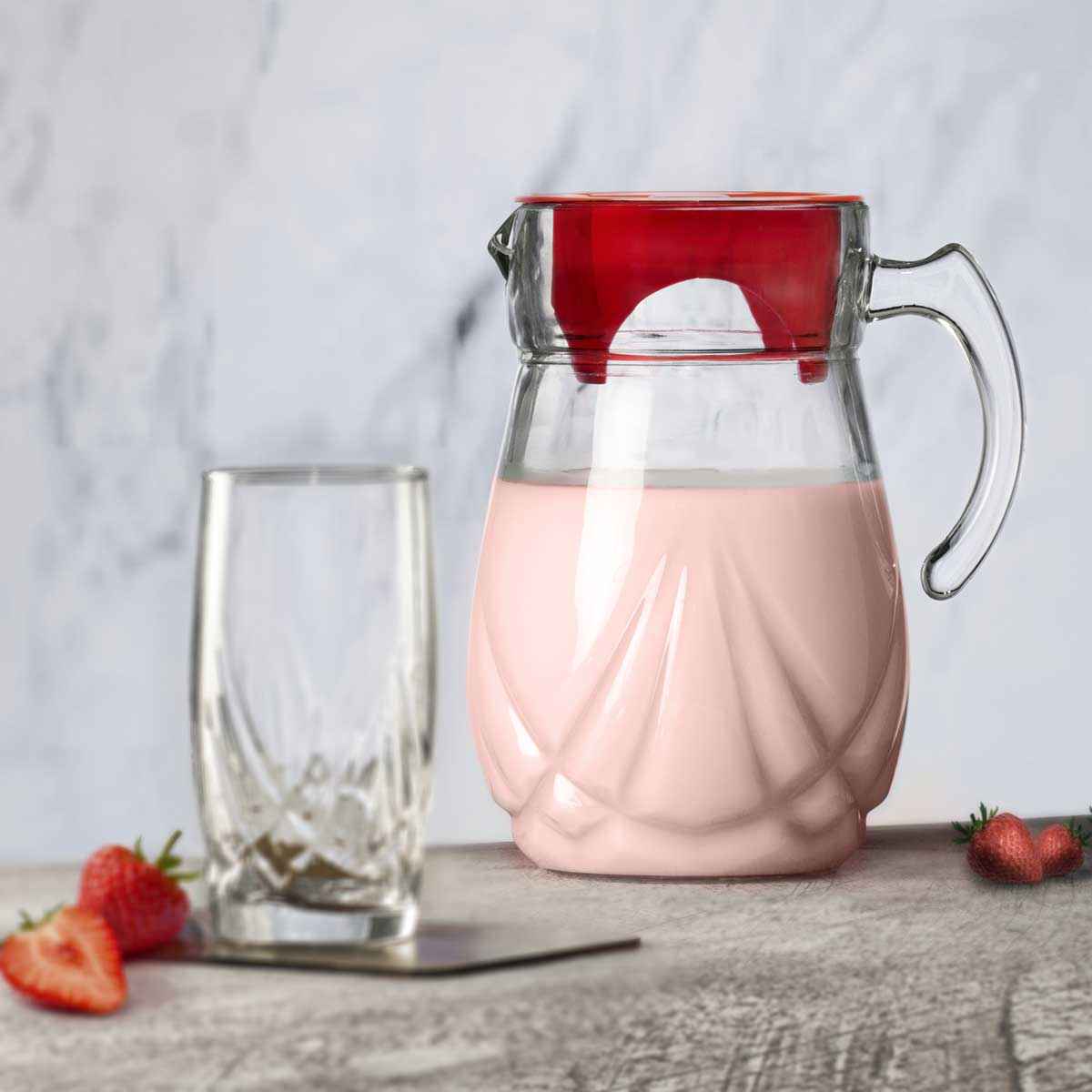 Noritazeh Arena Crystal Glass Jug with Red Lid — 1.5 Litre