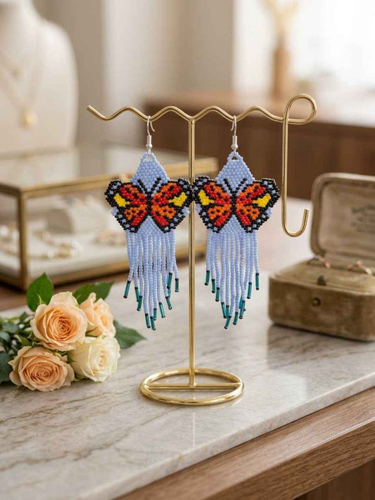 Blue Beaded Dancing Wing Earrings