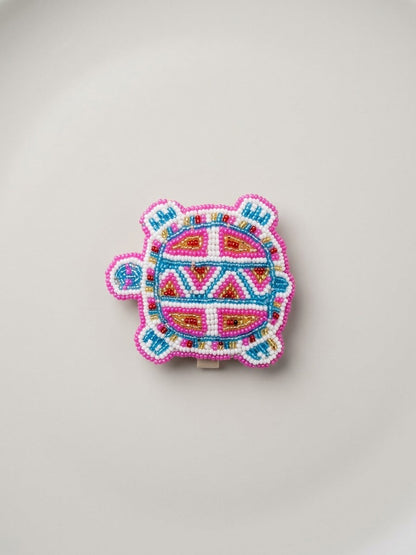 Beaded turtle Barrette pink accent