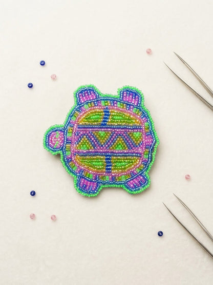 Beaded turtle Barrette Green accent